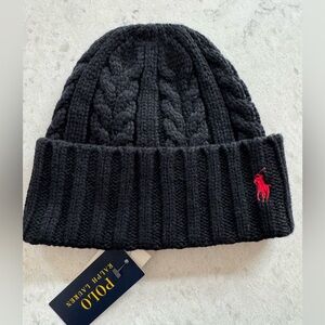 Polo by Ralph Lauren Black Cable Knit Hat Adult Size